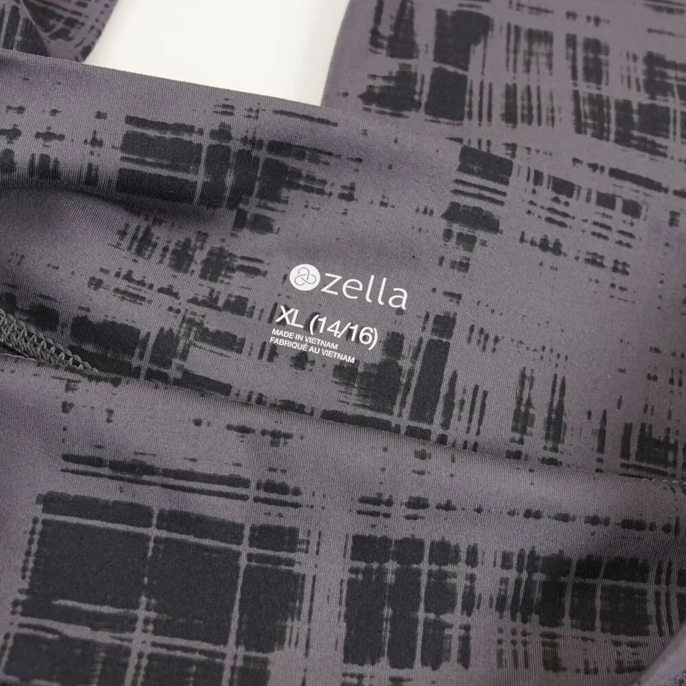 Zella Daily High Waisted Black Gray Grid Print Leggings Girls Sz XL 14/16 - Picture 5 of 11